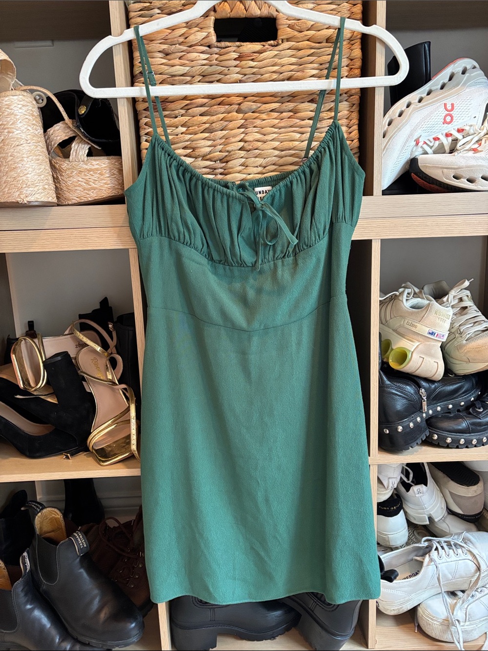 Aritzia Sunday best Green Spaghetti Strap Mini Dress tie front